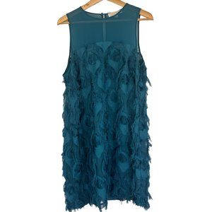 Michael Michael Kors Teal Blue Peacock Fringe Shift Cocktail Dress Size 12